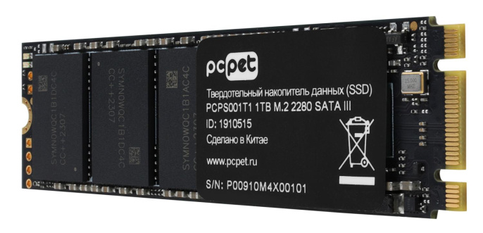 SSD накопитель PC PET PCPS001T1 1ТБ, M.2 2280, SATA III, M.2, oem
