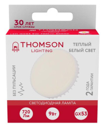 Лампа светодиодная Thomson TH-B4006 9Вт цок.:GX53 таблетка 220B св.свеч.бел.теп. Tablet упак.:1шт