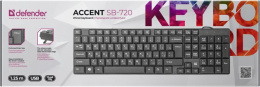 Клавиатура проводная DEFENDER Accent Акцент SB-720 черный USB, 102 клавиши, водостойкая 45720