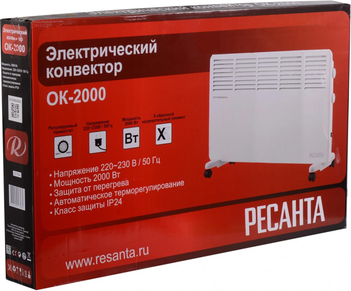 Конвектор Ресанта ОК-2000, 2000Вт, с терморегулятором, белый [67/4/4]
