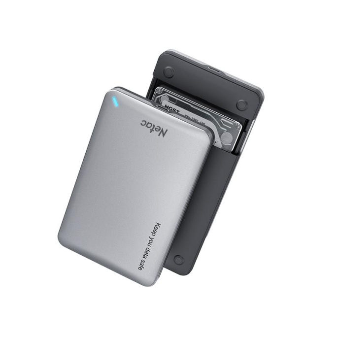 Бокс для накопителя Netac WH12 NT07WH12-30CC интерфейс SATA, до 2ТБ, подключение через USB 3.2 Gen1 Type-A 5 Гбит/с /USB 3.2 Gen1 Type-C 5 Гбит/с , корпус алюминий