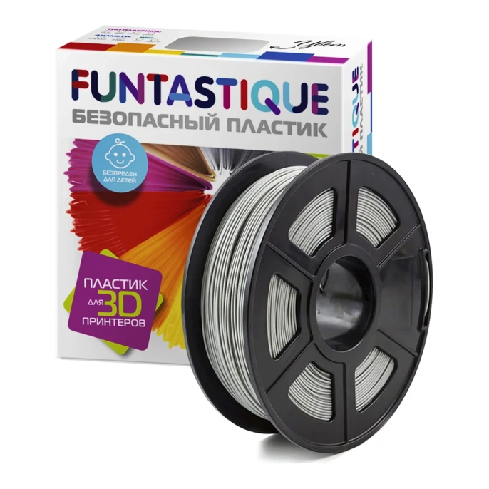 Пластик в катушке FUNTASTIQUE pla, 1.75 мм, 1 кг, серый PLA-1KG-GY
