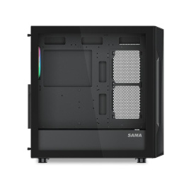 Корпус SAMA S40 Black (S40-BKAPA4X1-GL) (материал: сталь SPCC, окно: закалённое стекло, 1xUSB-C, 2xUSB3.0, Audio, без БП, 3x3.5” и 3x2.5”/3.5″, 7 слотов расширения, ATX, длина видеокарты: 415 мм, высота кулера: 164 мм, воздушное охлаждение: сверху 3х120мм