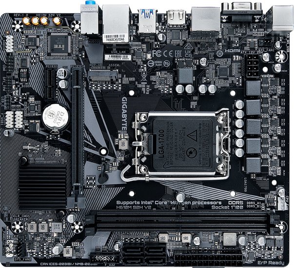 Материнская плата Gigabyte H610M S2H V2 Soc-1700 Intel H610 2xDDR5 mATX AC`97 8ch 7.1 GbLAN+VGA+HDMI+DP