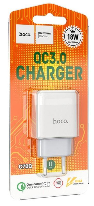 HOCO HC-32514 C72Q/ Сетевое ЗУ/ QC 3.0/ 1 USB/ Выход: 5V_9V_12V, 18W/ White