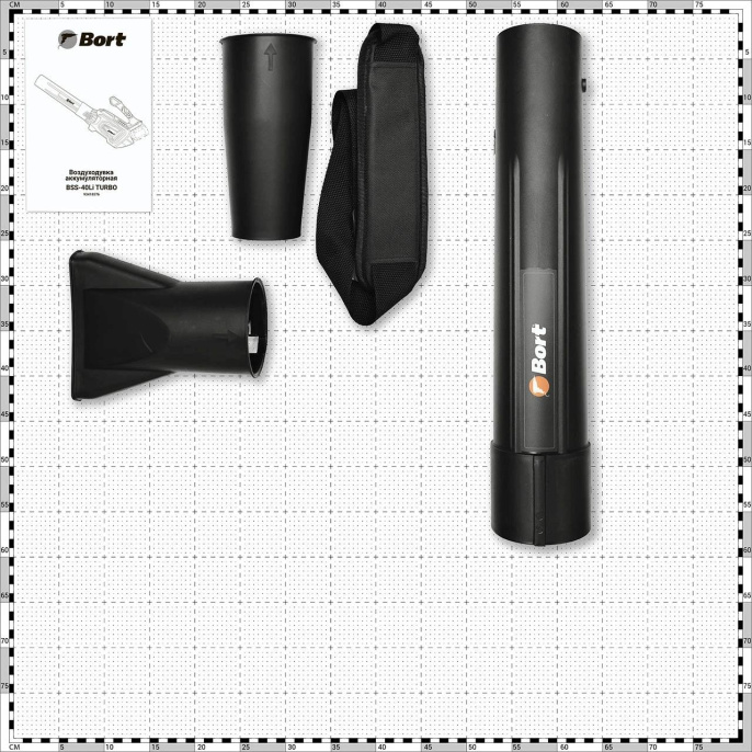 Bort Воздуходувка аккумуляторная Bort BSS-40LI TURBO {Воздушный поток 0-66 м/сек; Макс. производительность 1020 м3/час, шум 80дБ, аккум. система Makita 18V LXT, Вес 2.3кг} [93418576]