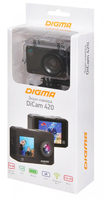 Экшн-камера DIGMA DiCam 420 4K, WiFi, черный [dc420]