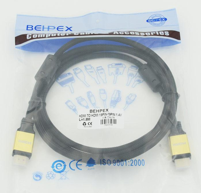 Кабель аудио-видео HDMI m /HDMI m 1.8м. феррит.кольца позолоч.конт. черный BEHPEX