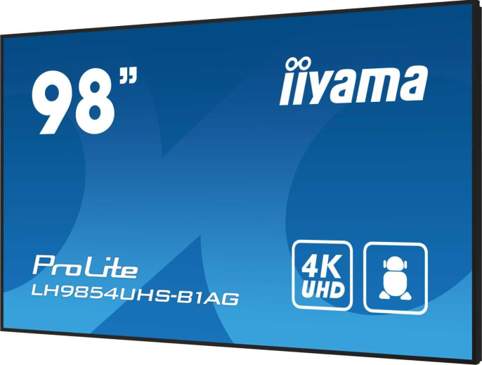 Информационный дисплей 98" 16:9 3840x2160 UHD 4K IPS, 60 Hz, 500 cd/m, H178°/V178°, 1200:1, 1.07B, 8ms, VGA, 3xHDMI, 2xDP, RJ-45, RS232C, MicroSD, 2xUSB Type A, Speakers, OPS Slot, Android 11, 24/7, 3Y, Black