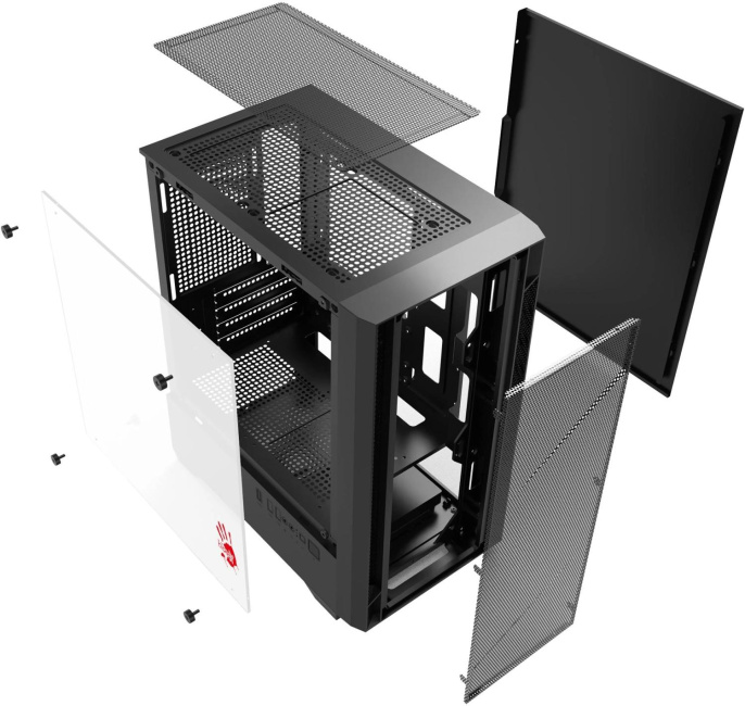 Корпус mATX BLOODY CC-124, Mini-Tower, без БП,  черный [cc-124-bk]