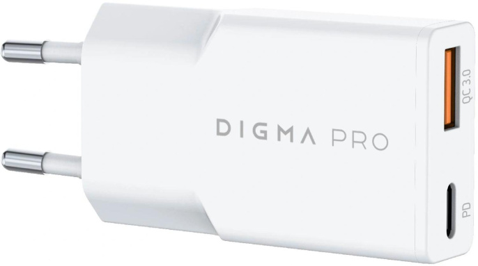 Сетевое зар./устр. Digma Pro DPW3A 30W 3A PD+QC USB-C/USB-A универсальное белый DPW3A3GX11WH