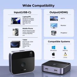 Переключатель UGREEN AW502 55451 USB-C Switch 2 In 1 Out 4K@60Hz. Цвет: черный (55451_)