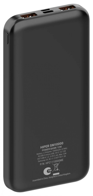 Внешний аккумулятор Power Bank HIPER SM10000, 10000мAч, черный [sm10000 black]