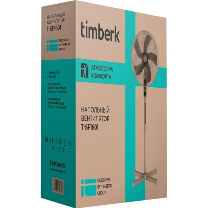Вентилятор напольный Timberk T-SF1601,  белый и серый