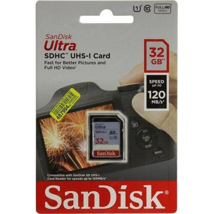 Флеш карта SD 32GB SanDisk SDHC Class 10 UHS-I Ultra 120MB/s SDSDUN4-032G-GN6IN