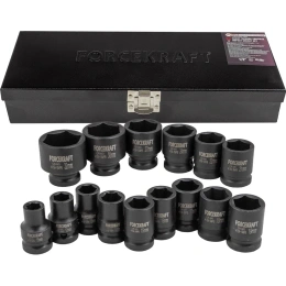 Головки ударные 6-гранные 15 предметов, 1/2" DR Forcekraft FK-4159-5MPB 54554