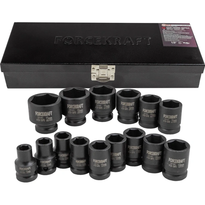 Головки ударные 6-гранные 15 предметов, 1/2" DR Forcekraft FK-4159-5MPB 54554