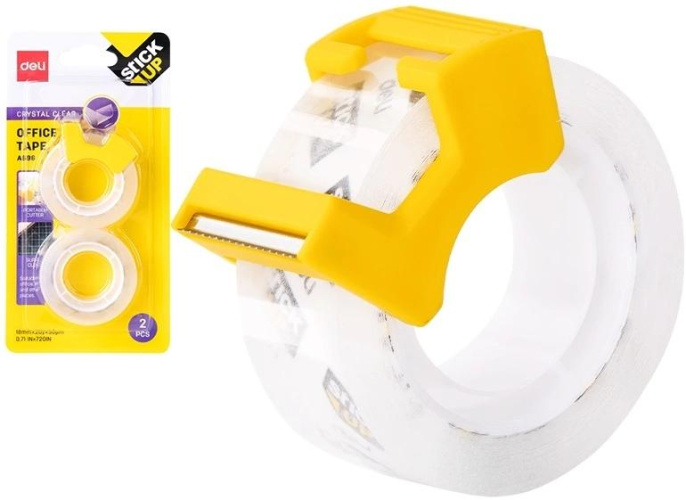 Клейкая лента канцелярская Deli EA696 прозрачная шир.18мм дл.27м 38мкр блистер упак.:2шт в комп.:диспенсер для клейкой ленты