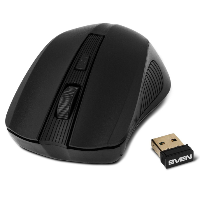 Беспроводная мышь SVEN RX-400W чёрная 3+1кл. 600/1000/1400DPI, блист (SV-014674)