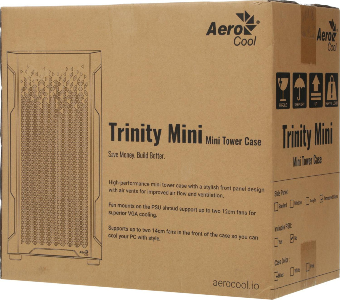 Корпус mATX Aerocool Trinity Mini-G-BK v2, Mini-Tower, без БП, черный [accs-pv32033.11]