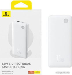 Портативное зарядное устройство Baseus P10067500213-00 Airpow Lite Power Bank 10000mAh 15W с кабелем USB to Type-C 30cm Moon White PPAP10A