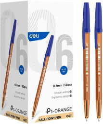 Ручка шариков. Deli P1 EQ6T оранжевый/синий d 0.7мм син. черн. карт.уп.