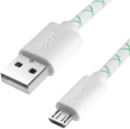 Greenconnect Кабель 2A 1.0m USB 2.0, AM/microB 5pin, бело-зеленый, белые коннекторы, 28/24 AWG, поддержка функции быстрой зарядки, GCR-UA9MCB3-BD-1.0m, морозостойкий.