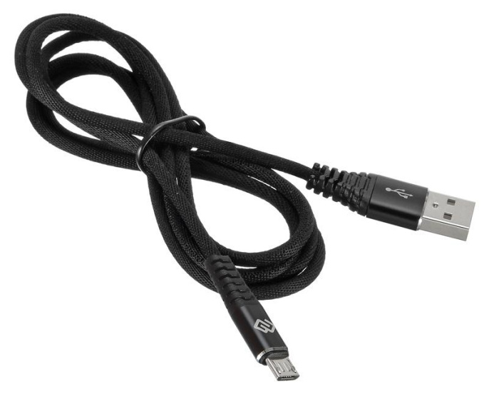 Кабель Digma micro USB m - USB m , 1.2м, в оплетке, 2A, черный [microusb-1.2m-braided-blk]