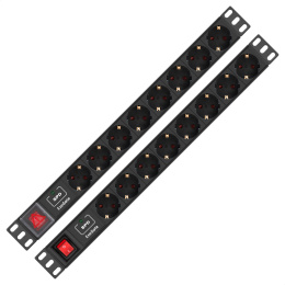 Блок розеток с сетевым фильтром Surge Protect и выключателем с подсветкой ExeGate ServerPro PDU-19H805 Al-8S-EU3CU-SW-SPD1 19", 1U, Алюминий, 8*EU/Тип F Schuko , Евровилка EU/Тип F Schuko VDE-250V-16A-3*1.5mm2, медь, 3 метра, выкл. с подсветкой, SPD1,