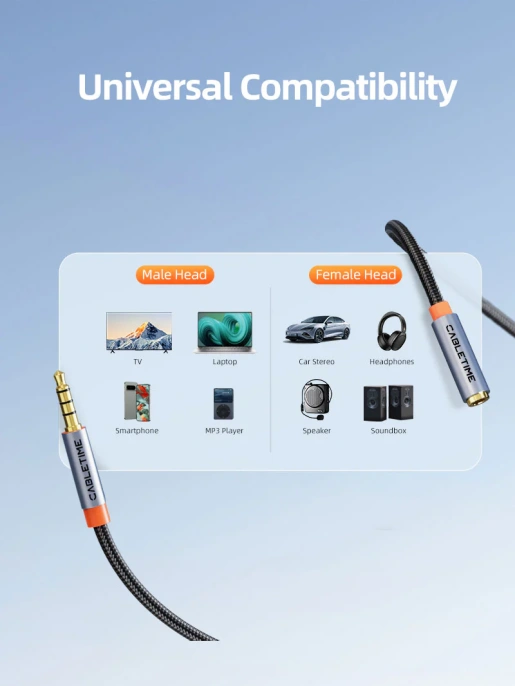 Удлинительный аудиокабель CABLETIME CF19E (CT-AE35M-AG0.5) 0,5 м, стерео 3,5 мм - Black Braided