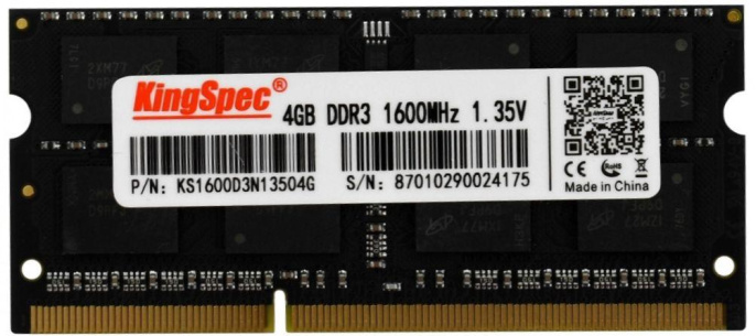 Оперативная память KINGSPEC KS1600D3N13504G DDR3 - 1x 4ГБ 1600МГц, для ноутбуков SO-DIMM , Ret