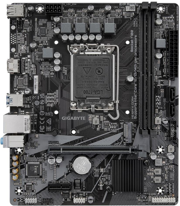 Материнская плата GigaByte H610M K DDR4 rev. 2.0 mATX, 226x185 мм, Intel H610, 2xDDR4 DIMM, 2133-3200МГц, до 64GB, звук 7.1, 2 x SATA 6Gb/s, 1хМ2, 1 x PCI Express x16, 1 x PCI Express x1, 1хHDMI