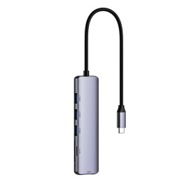 NETAC USB HUB Переходник Netac WF14 WF14GYCN USB Type-A 3.0 x 3, HDMI 4K@30Hz, SDXC, microSDXC, Серебристый