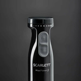 Блендер Scarlett SC-HB42F08 (погружной, мощность: 900 Вт, 2 скорости, эргономический дизайн, материал металл, режим турбо, венчик для взбивания, измельчитель, цвет черный)