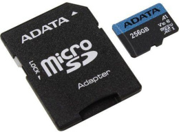 Карта памяти microSDXC UHS-I U1 A-Data Premier 256 ГБ, 100 МБ/с, 10X, Class 10, AUSDX256GUICL10A1-RA1, 1 шт., переходник SD