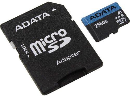 Карта памяти microSDXC UHS-I U1 A-Data Premier 256 ГБ, 100 МБ/с, 10X, Class 10, AUSDX256GUICL10A1-RA1, 1 шт., переходник SD