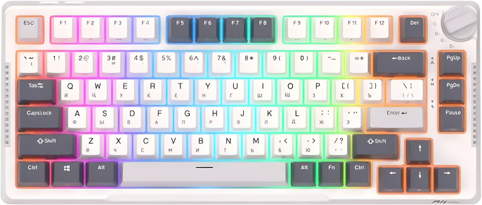 Клавиатура Royal Kludge RK-H81 (White Night, серый, черный, бежевый, USB/2.4 GHz/Bluetоoth, подсветка RGB, горячая замена клавиш Hot Swap, небесно-голубые свичи)