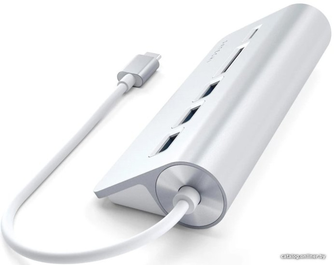 USB-концентратор Satechi Type-C USB Hub & Micro/SD Card Reader. Интерфейс USB-C. 3 порта USB 3.0 , слоты для карты памяти. Цвет серебряный. (ST-TCHCRS)