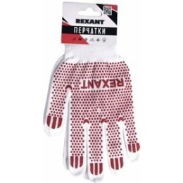 REXANT 09-0202-2 Перчатки х/б белые нейлоновые «Точка» ПВХ