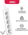 Сетевой фильтр Deli ET437, 1.8м, белый