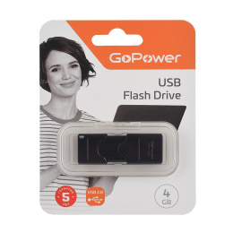 Флеш-накопитель GoPower SLIDER 4GB USB2.0 пластик черный матовый 1/50/1000 00-00025961