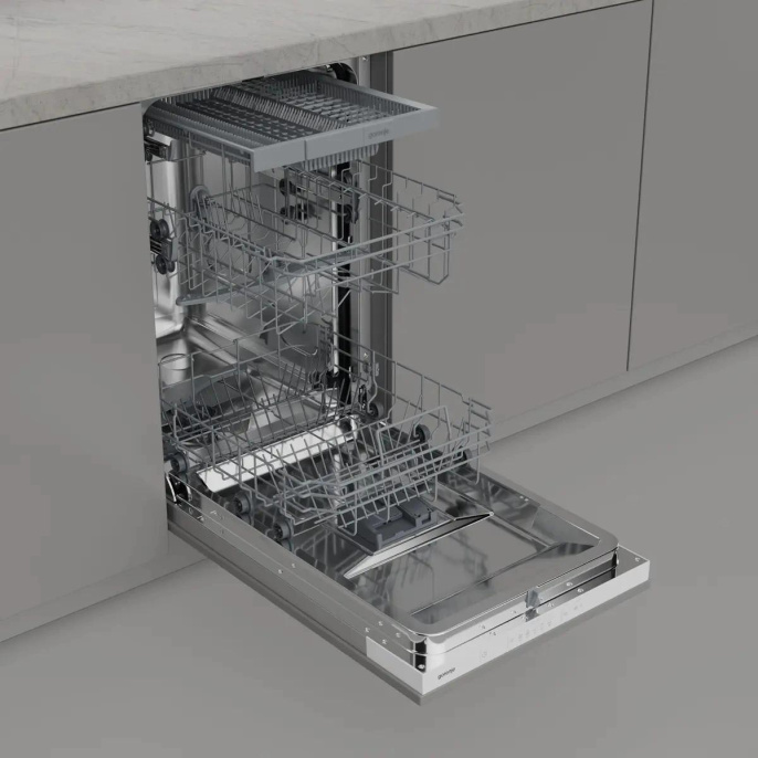 Встраиваемая посудомоечная машина Gorenje GV523E10WE,  узкая, ширина 44.8см, полновстраиваемая, загрузка 11 комплектов, серебристый