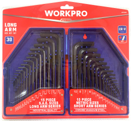 Набор ключей WorkPro WP222018 30 предметов (хромованадиевая сталь для длительной коррозионной стойкости, черная отделка для стойкости к ржавчине и длительного срока службы, шестигранный ключ SAE 15шт: 0.028", 0.035", 0.050", 1/16", 5/64", 3/32", 7/64", 1/