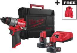 Промо-набор Milwaukee M12 FPD2MC-602X (4933499463) (включает: дрель-шуруповерт M12 FPD2-602X, 2 аккумулятора M12 B6, зарядное устройство С12С, пуховый жилет Milwaukee)