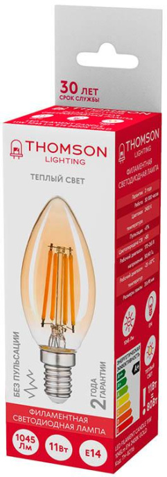 Лампа филам. Thomson Filament TH-B2116 11Вт цок.:E14 свеча 220B св.свеч.бел.теп. Candle упак.:1шт