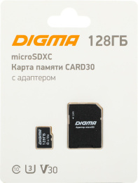 Флеш карта microSDXC 128GB Digma CARD30 V30 + adapter DGFCA128A03