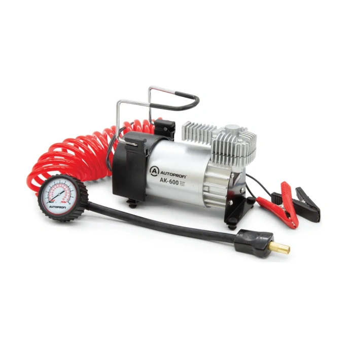 Воздушный компрессор AUTOPROFI 60 л./мин., 12v/23a, 280w, шланг 3 м., шнур питания 3 м., питание от акб, клапан для регулир. давления, набор из 4-х переходников для надувн. изделий, сумка AK-600