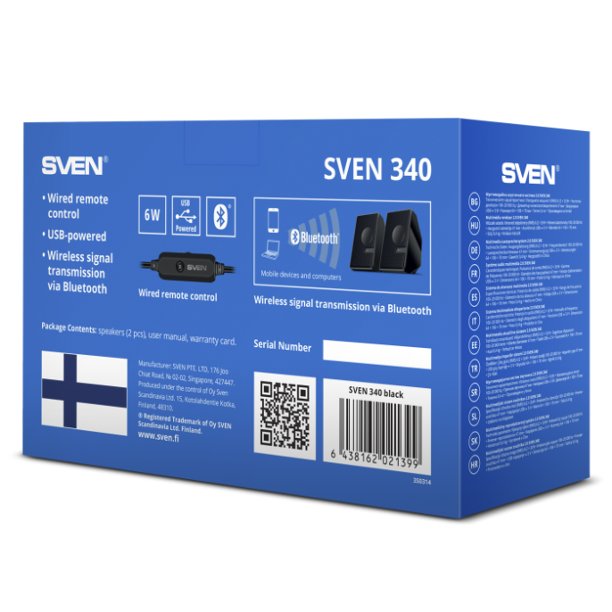 Колонки Bluetooth Sven 340,  2.0,  черный [sv-021399]