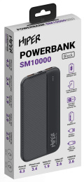 Внешний аккумулятор Power Bank HIPER SM10000, 10000мAч, черный [sm10000 black]