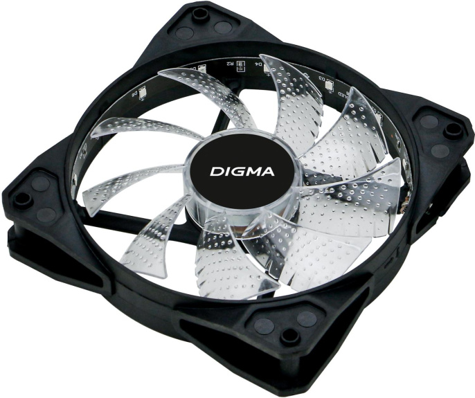 Вентилятор Digma DFAN-FRGB2 120мм, 3-pin, от БП:4-pin (Molex), 1200об/мин, 23 дБ, RGB, черный, Ret